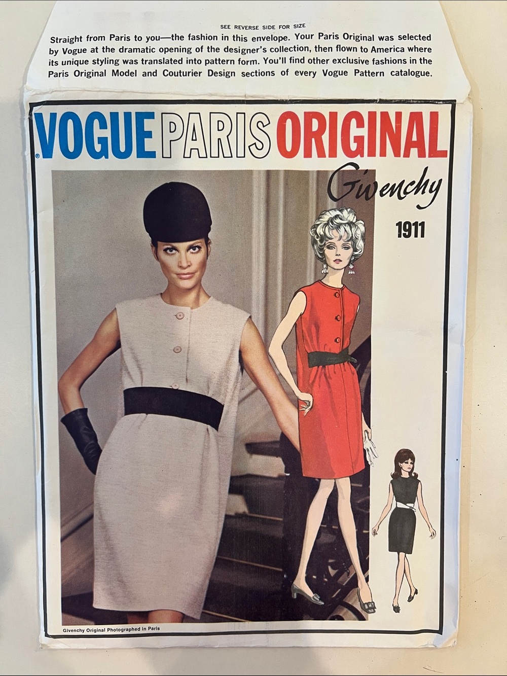 Vogue Paris Original Givenchy Sewing Pattern 1911 - Size 16 Bust 38